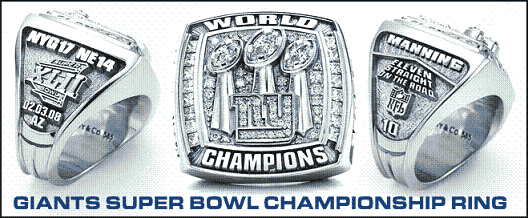 5 New York Giants NFL Super Bowl championship rings set
