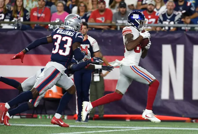 August 7, 2019, East Rutherford, New Jersey, USA: New York Giants  linebacker Josiah Tauaefa (48) during