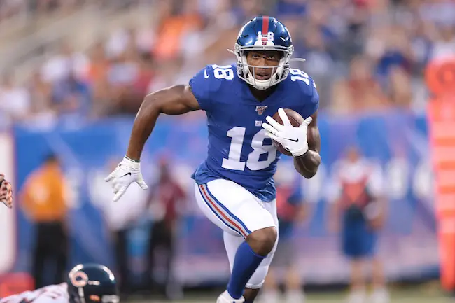 August 16, 2019, New York Giants wide receiver Bennie Fowler (18) scores a  touchdown during the NFL preseason game between the Chicago Bears and the New  York Giants at MetLife Stadium in