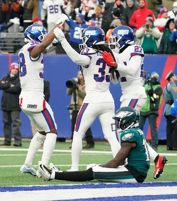 New York Giants Michael Strahan reacts to a sack in week 13 at Giants  Stadium in East Rutherford, New Jersey on December 4, 2005. The New York  Giants defeated the Dallas Cowboys