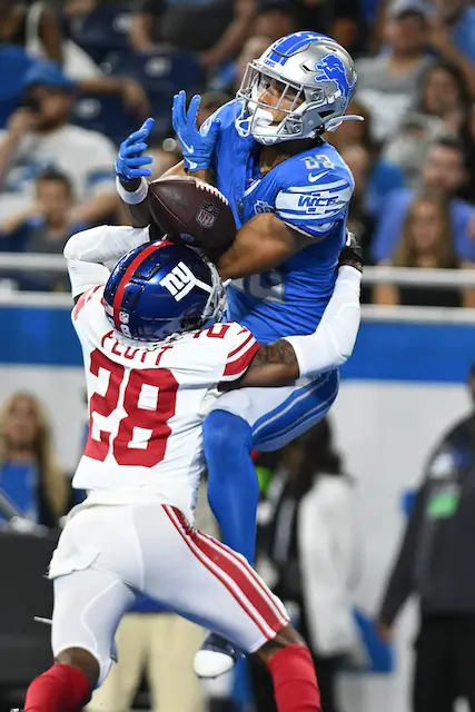 DETROIT, MI - AUGUST 11: New York Giants CB Amani Oruwariye (20) in action  during the game between New York Giants and Detroit Lions on August 11,  2023 at Ford Field in