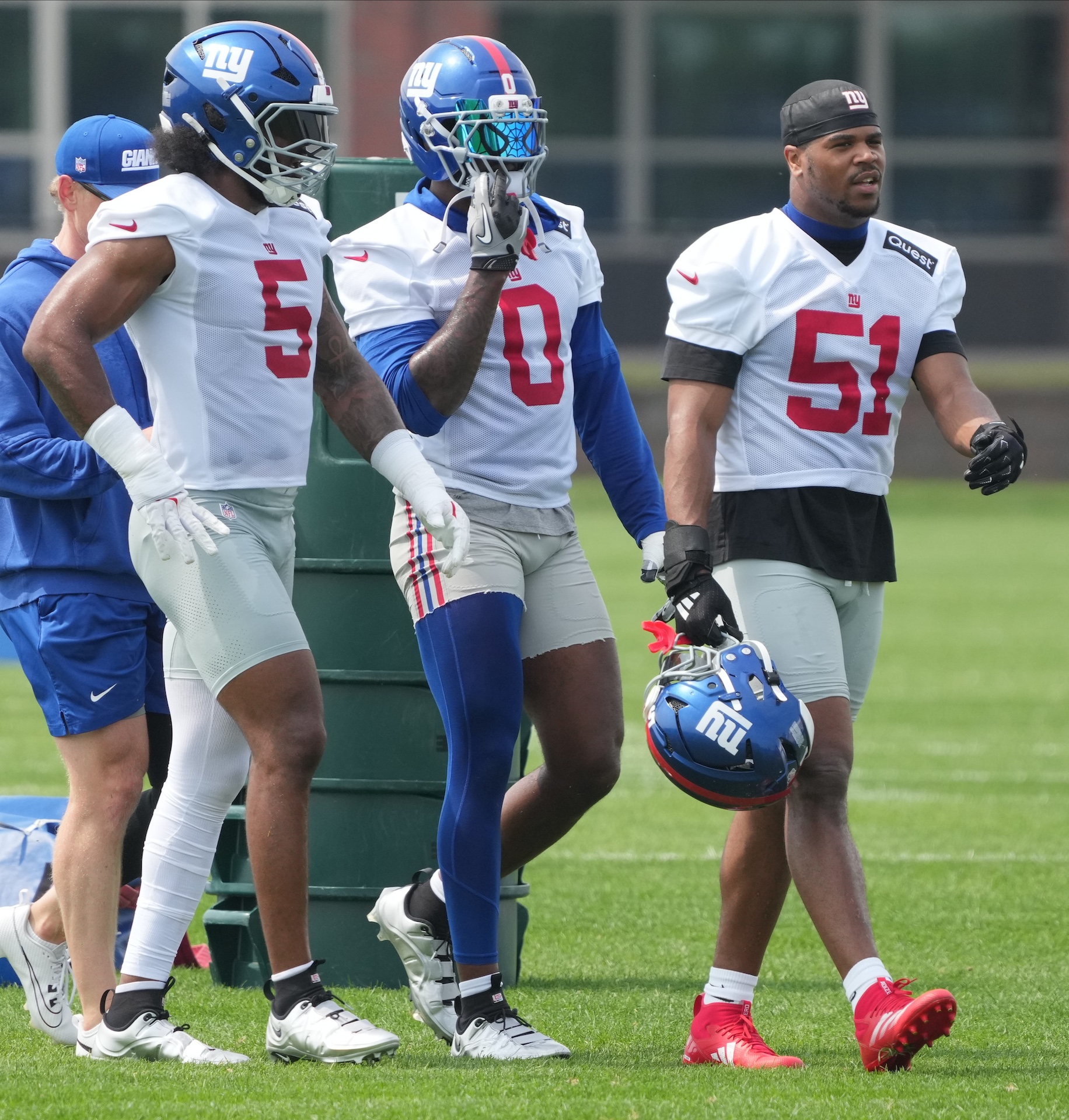Kayvon Thibodeaux, Brian Burns, and Abdul Carter; New York Giants (June 5, 2025)