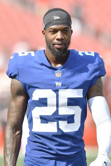 New York Giants running back Sandro Platzgummer (34) reacts after a running  play in the second half of an NFL preseason football game against the New  York Jets, Saturday, Aug. 14, 2021