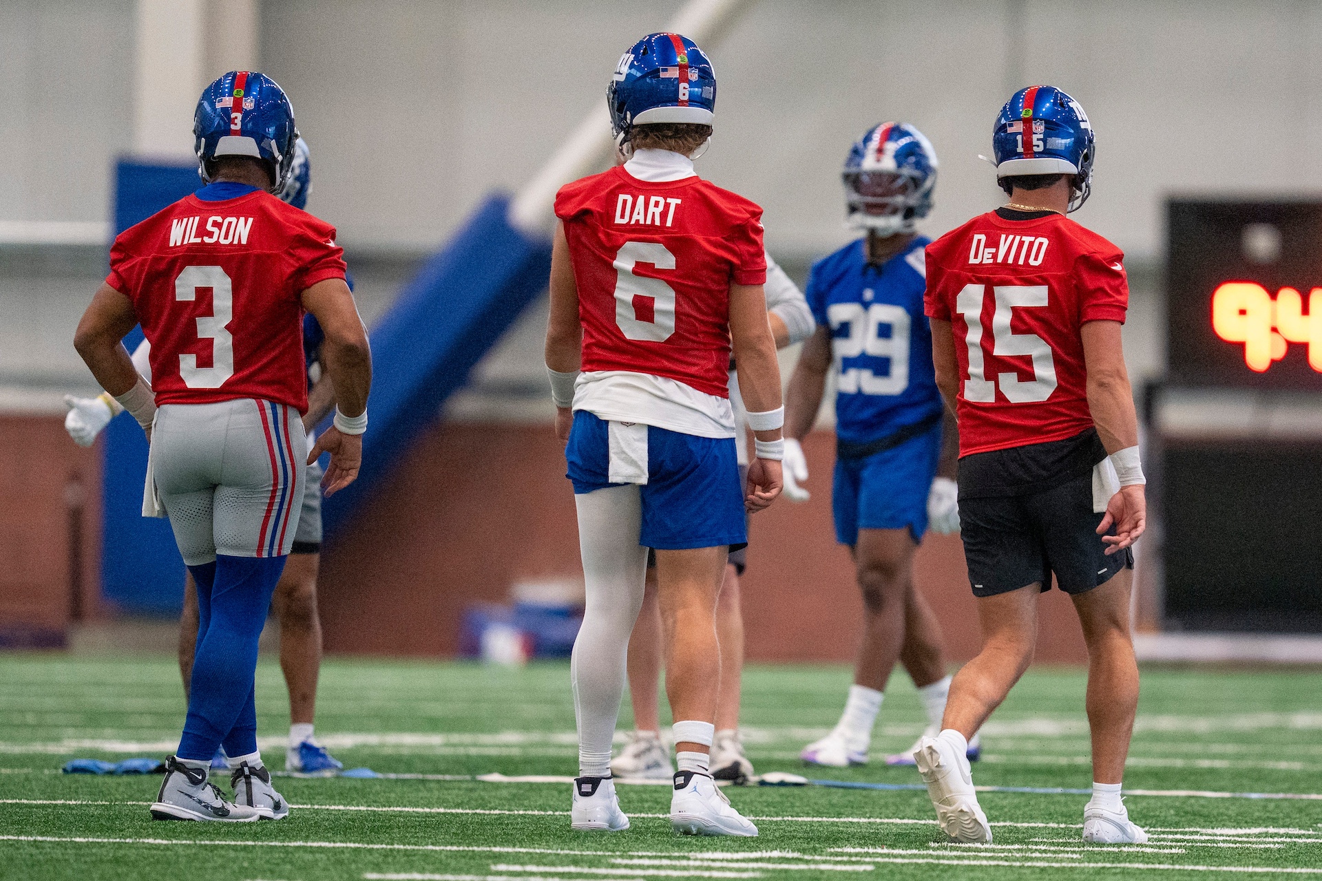 Russell Wilson, Jaxson Dart, Tommy DeVito; New York Giants (June 17, 2025)